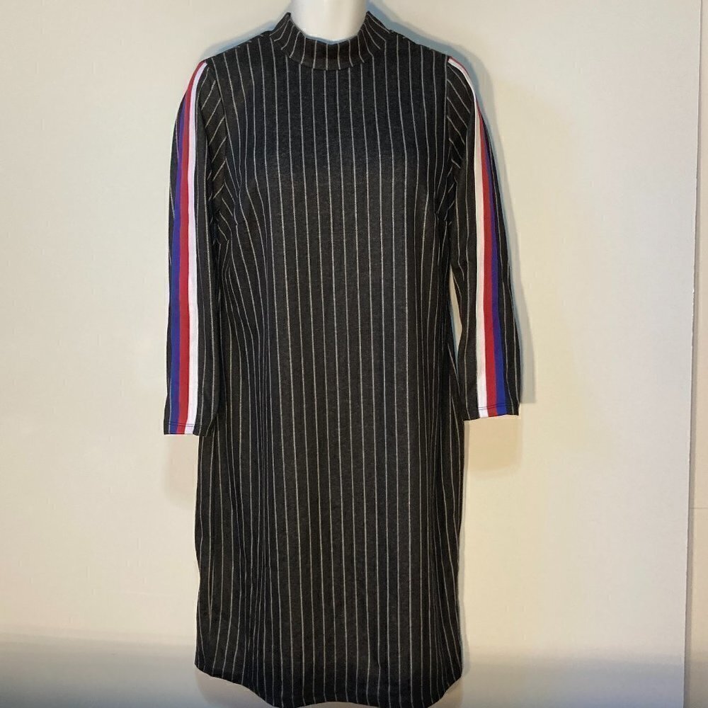 No Comment SZ 1X Black pinstripe dress Academia 90's Retro Y2K Edgy